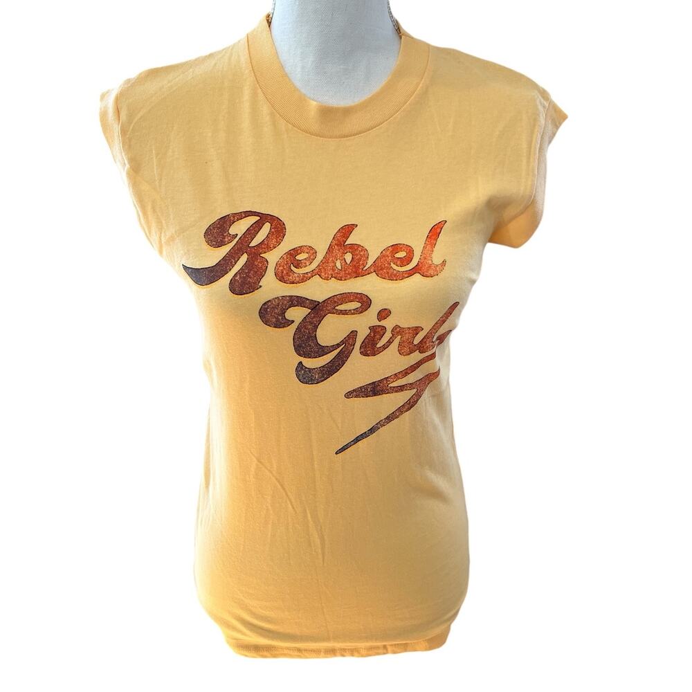 Girl Dangerous Anthropologie Rebel Girl Sleeveless Graphic Top Yellow S